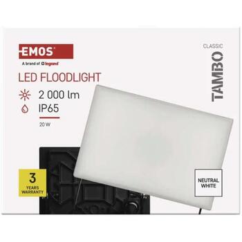 Emos LED прожектор TAMBO ZS2522, 20 W, 2000 lm, IP65, черный, 100 lm/W, алюминиевый корпус, нейтральный белый свет (ZS2522)