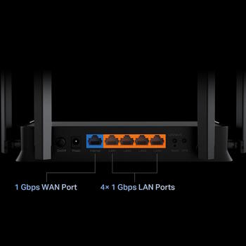 TP-Link Archer BE220 беспроводной маршрутизатор Wi-Fi 7 Dual-Band до 3600 Mbps EasyMesh HomeShield 4× антенны 1× WAN 4× LAN Gigabit Чёрный (ARCHER BE220)