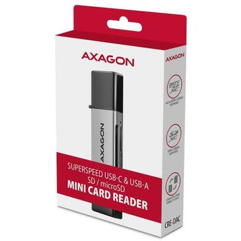 Axagon Читатель карт памяти CRE-DAC USB 3.0 Type-A/Type-C 5000 Mbit/s 2 слота, совместимые карты памяти: MicroSD, SD, MMC, серый (CRE-DAC)