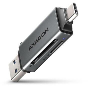 Axagon Читатель карт памяти CRE-DAC USB 3.0 Type-A/Type-C 5000 Mbit/s 2 слота, совместимые карты памяти: MicroSD, SD, MMC, серый (CRE-DAC)