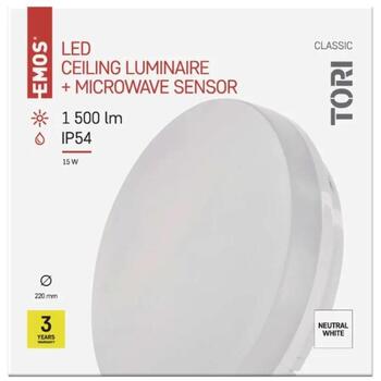 Emos LED светильник TORI ZM4328, 15 W, 1500 lm, нейтральный белый, IP54, датчик движения, срок службы 30 000 часов (ZM4328)