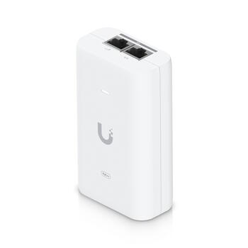 Адаптер питания PoE+ 30 Вт с Gigabit RJ45 входом данных + PoE+ выход 48 В DC U PoE+ Белый Ubiquiti (U-PoE+)