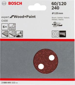 Ekscentra slīpmašīnām, ekscentra slīpmašīnām ar putekļu maisu C430 EXPERT FOR WOOD AND PAINT, 2608605112 BOSCH (2608605112)