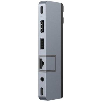 Hyper dokstacija DUO Pro HD575-GRY-GL, 1x HDMI, 1x RJ-45, 1GbE, USB4, USB-C x 2, pelēka (HD575-GRY-GL)
