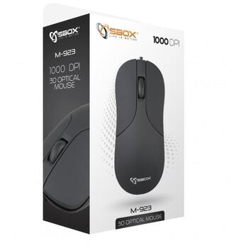 Sbox Мышь M-923B, 1000 DPI, USB 2.0, 3 кнопки, 1.35m, оптический сенсор, ABS пластик, для левой и правой руки (M-923B)