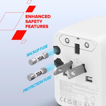 Kompakts ceļojumu lādētājs ar 20 W maksimālo jaudu un savietojamību EU UK US AUS kontaktligzdām OnTour 20 EU UK US AUS 20W Balts CNS-TA20W1005W CANYON (CNS-TA20W1005W)