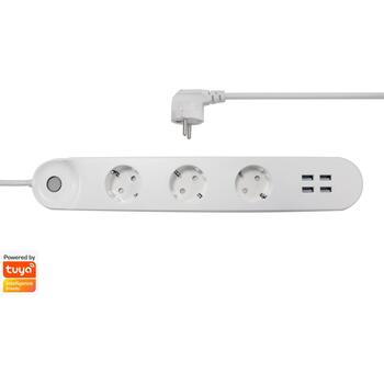 Denver Умная сетевой фильтр 118141100020, AC230V 16A, 3 розетки, 4 USB, 2,4 GHz Wi-Fi, голосовое управление (118141100020)