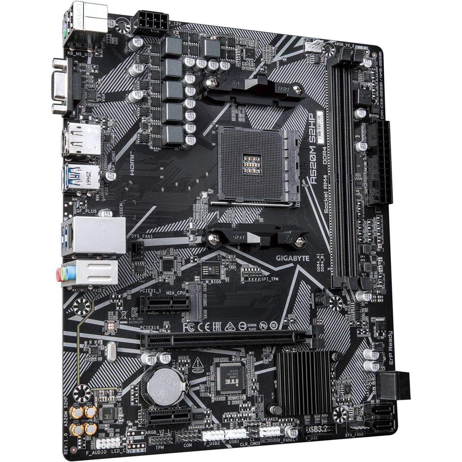 Gigabyte mātesplate A520M S2HP 1.0, Socket AM4, micro ATX, DDR4-SDRAM, 2x DIMM, 64GB, 1x M.2, PCIe 3.0, SATA, Gigabit Ethernet (A520M S2HP 1.0)
