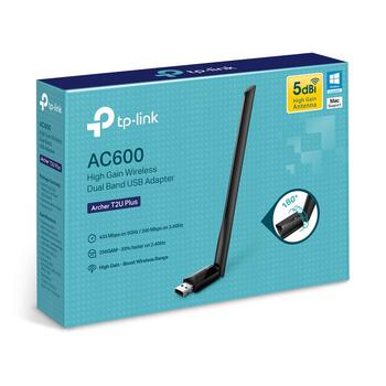 AC600 высокоусиленный беспроводной двухдиапазонный USB-адаптер, TP-Link, Archer T2U Plus, 600 Мбит/с, 5dBi (ARCHERT2UPLUS)