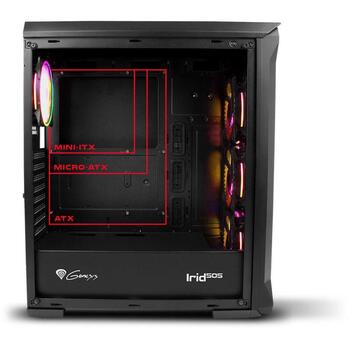 Genesis Datora korpuss IRID 505 ARGB NPC-1518, Mid Tower ATX, 4x120mm ARGB ventilatori, 7x2.5 collu, 2x3.5 collu, USB 3.0, USB 2.0 (NPC-1518)