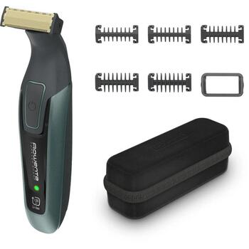 Rowenta TN6044E0 беспроводной триммер для бороды, 6 ступеней длины, влажное и сухое использование, черный/зеленый (TN6044E0)