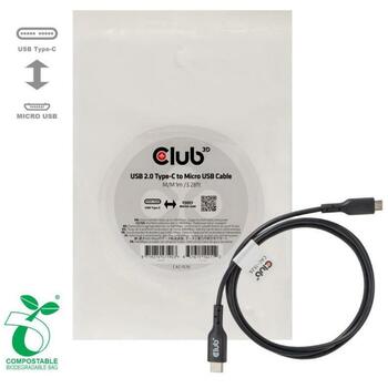 Club3D кабель USB Type-C на Micro USB 1м, USB 2.0, черный, M/M (CAC-1526)