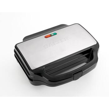 Salter Тостер для сэндвичей EK2017TFVDE, 900W, нержавеющая сталь, черный, 2 сэндвича, квадрат, треугольник, индикатор (EK2017TFVDE)