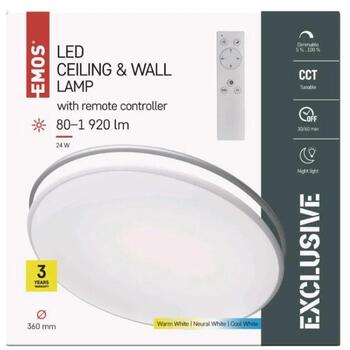 Emos LED Лампа ALVI ZM5165, 36 см, 24 Вт, теплый-холодный белый, диммируемая с пультом, 1920 лм, IP20, 25 000 ч (ZM5165)
