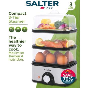 Salter Пароварка EK5885VDE, 500W, 3л, 3 корзины, 60 мин таймер, компактный дизайн (EK5885VDE)