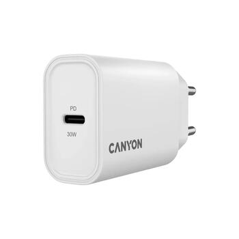 Компактное сетевое USB зарядное устройство с максимальной мощностью 30 Вт и 1×PD USB C портом OnCharge 30CL Max Power 30W EU Белый CNE-CHA30CLW CANYON (CNE-CHA30CLW)