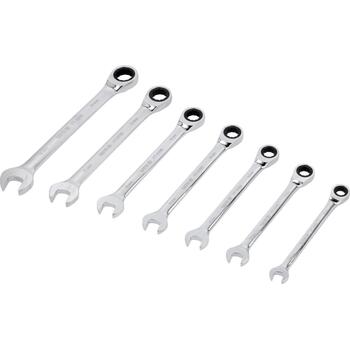 Yato kombinēto sprūdrata atslēgu komplekts YT-0208, 7 gab, 10-19 mm, CrV 6140, 72 zobi, 42-49 HRC, AS-Drive, pulēts, hromēts, 5 ˚ (YT-0208)