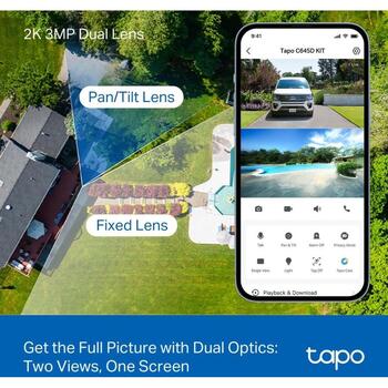 Tp-Link Беспроводная камера безопасности TAPO C645D KIT, 2K, 10.8x цифровое увеличение, 2 объектива, 360° горизонтальный обзор (TAPO C645D KIT)