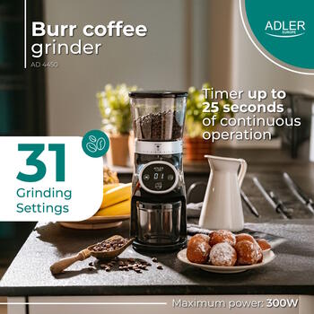 Кофемолка с 300W жерновым помолом и вместимостью 300g черная AD4450 Adler (AD 4450)
