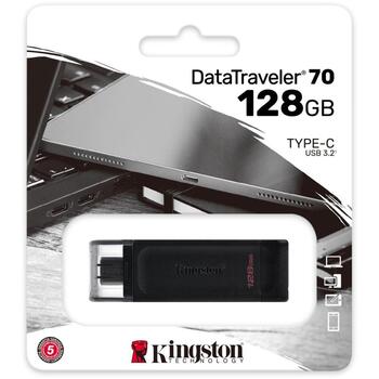 Kingston USB флешка DT70/128GB, 128 ГБ, USB-C, USB 3.2 Gen 1, черный, 1 шт. (DT70/128GB)