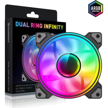 Gamemax Korpusa ventilators DUAL RING INFINITY BK, 120mm, 47cfm, 1200rpm, 30dBA, caurspīdīgas ventilatora lāpstiņas (DUAL RING INFINITY BK)