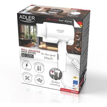 Adler фен для волос AD 2285w, 2000 Вт, 3 температурных режима, скорость воздуха 26 м/с, защита от перегрева (AD 2285w)