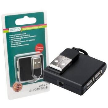 Digitus USB centrmezgls DA-70217, 4x USB 2.0, 480 Mb/s, melns, kompakts, galda (DA-70217)