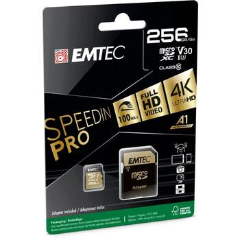 Emtec microSDXC 256GB UHS-I U3 V30 SpeedIN Pro ECMSDM256GXC10SP, 256GB, 100MB/s, 50MB/s, UHS-I, V30, Class 10 (ECMSDM256GXC10SP)