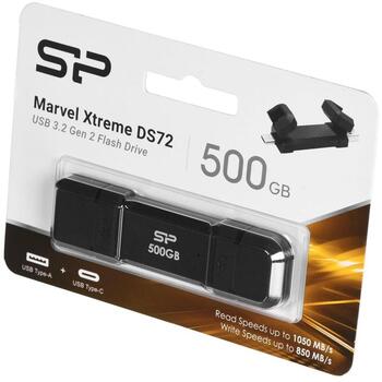 Silicon Power DS72 USB флеш-накопитель SP500GBUC3S72VPK, 500 ГБ, 1050 МБ/с, 850 МБ/с, USB Type-A / USB Type-C, черный (SP500GBUC3S72VPK)