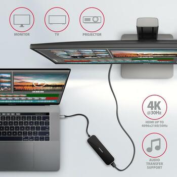 Axagon USB centrmezgls HMC-6H4A 6in1, 4x USB-A, 1x USB-C PD 100W, 1x HDMI 4K, 5Gb/s, 20cm kabelis (HMC-6H4A)