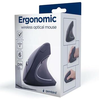 Gembird USB оптическая беспроводная мышь MUSW-ERGO-01, 1600 DPI, 6 кнопок, RF беспроводная, эргономичный дизайн, батарея AA (MUSW-ERGO-01)