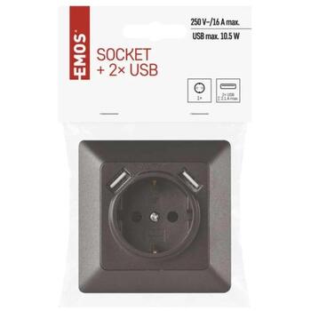 Emos Розетка с USB A6000.3, 2,1 A, IP20, дизайн: Немецкий, 1 шт. в PE пакете, крепление: в коробке (A6000.3)