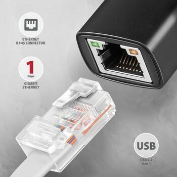 Axagon Сетевой адаптер ADE-AR 1000 Mbit/s, USB 3.2 Gen 1, Realtek RTL8153, RJ-45, Plug and Play, черный (ADE-AR)