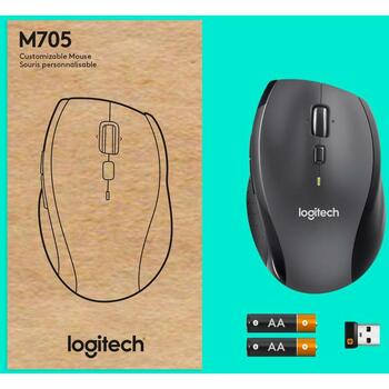 Logitech USB datorpele M705 910-006034, 1000DPI, 5 pogas, RF bezvadu, 10m bezvadu diapazons, ergonomisks dizains (910-006034)