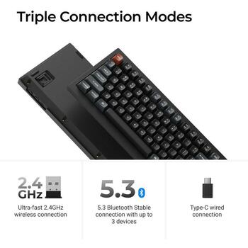Keychron V1 Ultra 8K bezvadu mehāniskā klaviatūra 75% 2.4GHz Bluetooth 5.3 USB-C 8000Hz Hot-Swap RGB melna V1U-D4 (V1U-D4)