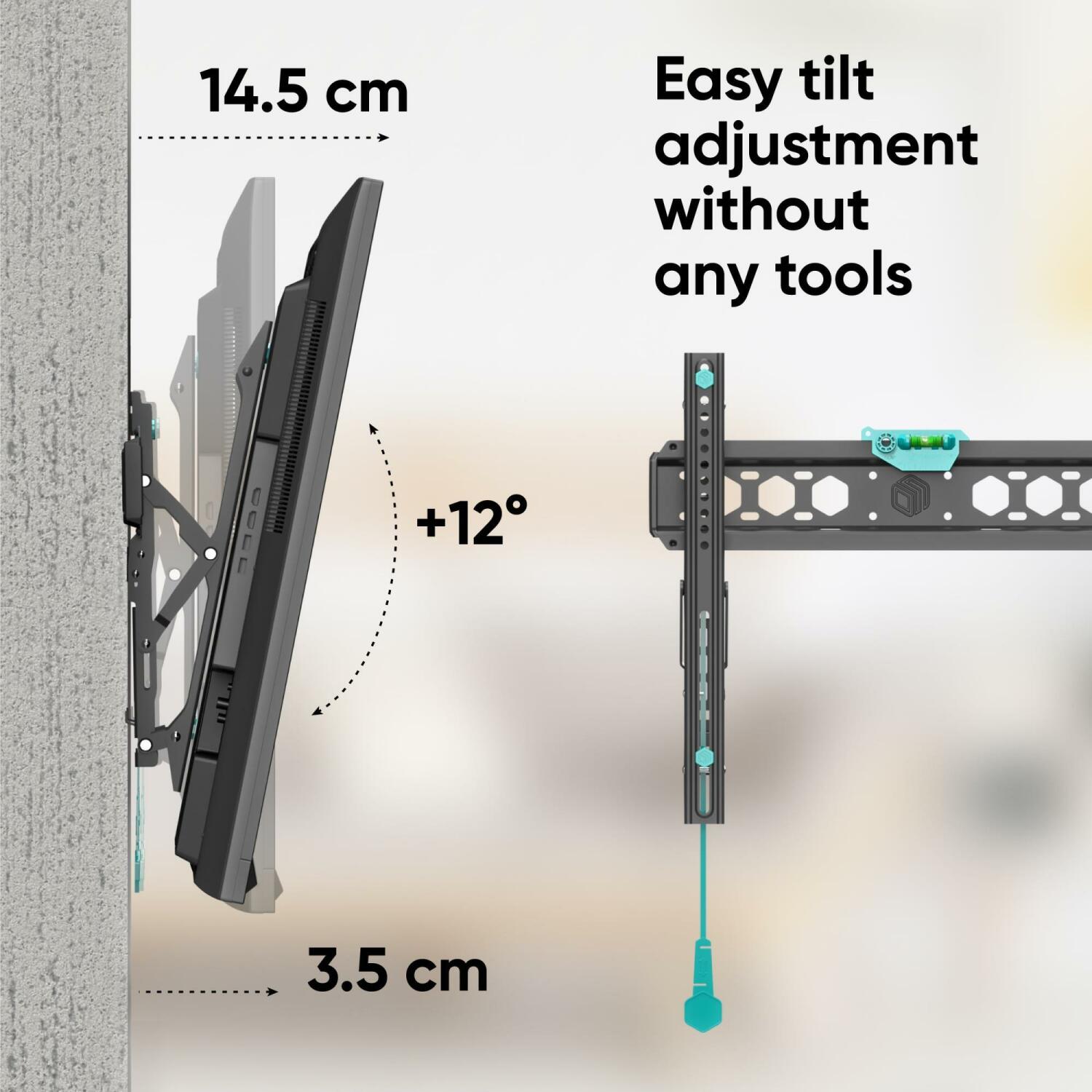 Onkron televizora stiprinājums TM5-B, 32-70'', 60 kg, VESA 75x75-400x400 mm, slīpums 0-12°, attālums no sienas 35-145 mm (TM5-B)