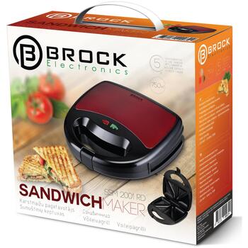Brock SSM 2001 RD тостер для сэндвичей, 750 Вт, 4 сэндвича, красный/черный, антипригарное покрытие, индикаторы (SSM 2001 RD)