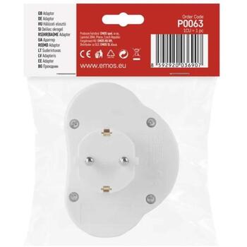 Emos Многофункциональная розетка с выключателем P0063, 2x2P+PE, 250 V~/16 A, 3 680 W, IP20, белый, защита от детей (P0063)