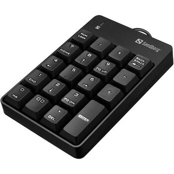 Sandberg 630-07 USB проводная цифровая клавиатура, 19 клавиш, мембранная, 1,5 м, черная, LED, Windows/Mac (630-07)