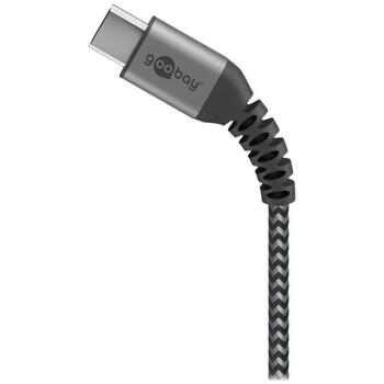 Goobay USB-C к USB-A текстильный кабель с металлическими разъемами 49296, 1м, 3A, синхронизация и зарядка, оплетка (49296)