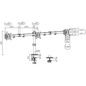 Sbox Monitora stiprinājums LCD-352/3-2, 3 ekrāni, 75x75, 100x100, 7 kg uz ekrānu, 21 kg kopā, +45°/-45°, +90°/-90°, +180°/-180° (LCD-352/3-2)