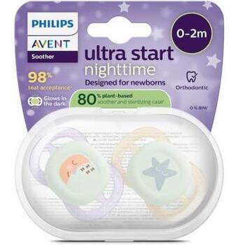 Philips Avent Ultra Start ночная пустышка SCF075/17, 0-2m, 2 шт., ортодонтическая, светится в темноте (SCF075/17)