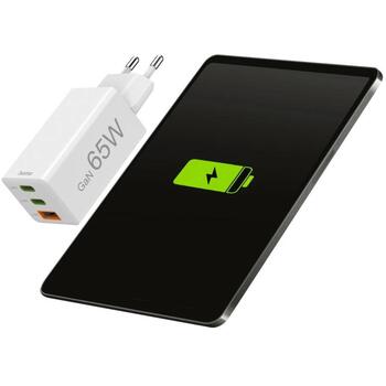 Hama зарядное устройство 001251420000, 65W, 100-240V, 2x USB-C, 1x USB-A, GaN, Power Delivery, Quick Charge 3.0, белый (001251420000)