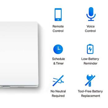Умный выключатель света, 1-gang 1-way, TP-Link, TAPOS210, 600 W LED / 600W CFL / 1000W INC / 1000W FTL / 50 W вентилятор, 868 MHz, 0ºC~ 40ºC, CE, RoHS, UKCA (TAPOS210)