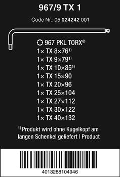 TORX skrūvgriežu komplekts 967/9 TX 1 (9gab.) 05024242001 WERA (05024242001)