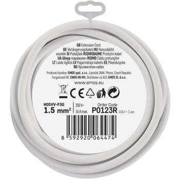 Emos Удлинитель P0123R, 3 м, 1×2P+PE SCHUKO, 3 680 W, PVH, защита от детей (P0123R)