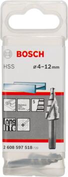 Pakāpjveida urbis met. 4-12x65.0mm 1gab., Urbjmašīnām/skrūvgriežiem HSS PAKĀPJVEIDA URBIS AR 3 PLAKŅU KĀTU, 2608597518, BOSCH (2608597518)
