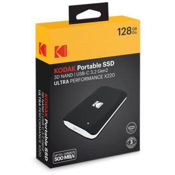 Kodak Портативный SSD EKSSD128GX220K, 128 ГБ, USB-C 3.1 Gen 2 (10 Гбит/с), 500 МБ/с, ударопрочный, компактный (EKSSD128GX220K)