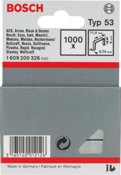 Skavas 53 tips 11,4x6 mm, 1000 gab., Bezvadu/pneimatiskajiem skavotājiem, rokas skavotājiem SMALKSTIEPLES SKAVA, TYPE 53, 1609200326, BOSCH (1609200326)