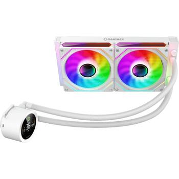 Gamemax procesora šķidruma dzesētājs ICEBURG 240 DIGITAL WH, 58.8 cfm, 800-1800 rpm, TDP līdz 245W, 4-pin PWM, keramiskā gultņa (ICEBURG 240 DIGITAL WH)